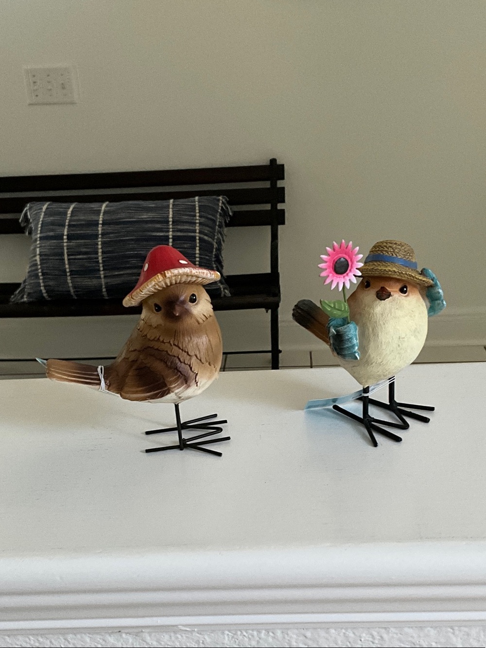 Decorative Bird Figurines Set - Brown & Cream with Red and Blue Accents NWT